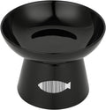 Cat Raised Food/Water Bowl for Elder Big Cats, Non-Skid 4.8X6.4In Premium Ceramic Cat Bowls with Stand, Sturdy and Anti-Fall… (Black)