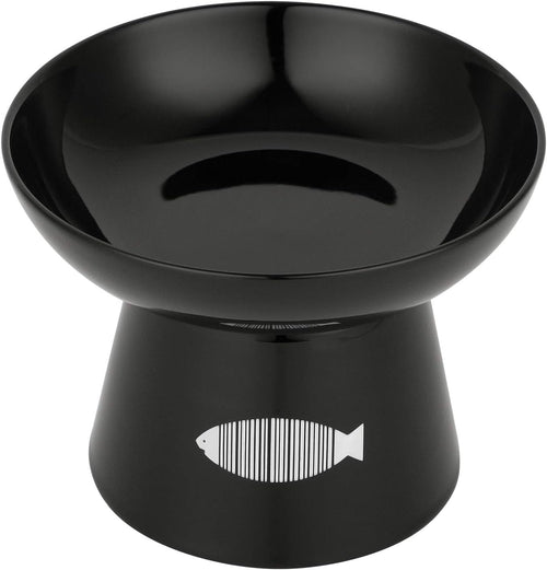 Cat Raised Food/Water Bowl for Elder Big Cats, Non-Skid 4.8X6.4In Premium Ceramic Cat Bowls with Stand, Sturdy and Anti-Fall… (Black)